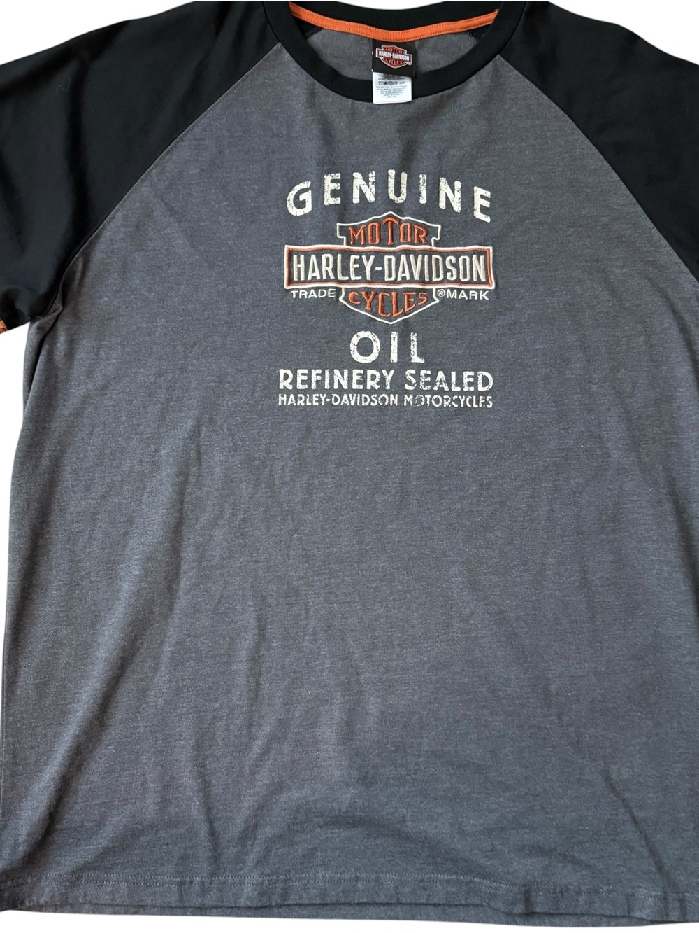 Harley-Davidson Gray & Black Raglan Logo Tee with Orange Accent